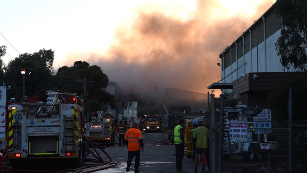 The scene of the fire at SKM Recycling in Cooloroo yesterday.