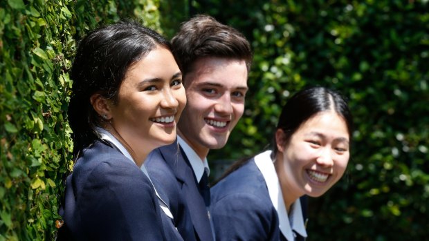 17-year-old Redlands HSC students sitting advanced maths Sonia Kalcina, Oliver Glixman and Adelaide Yuill.