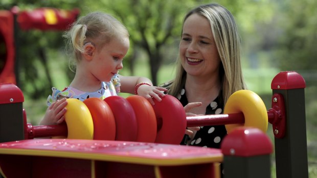 Franklin-resident Claire Foote with her hearing-impaired daughter, Annabel, 3, at the Shepherd Centre in Rivett.