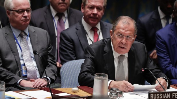 Russian Foreign Minister Sergey Lavrov at the meeting.