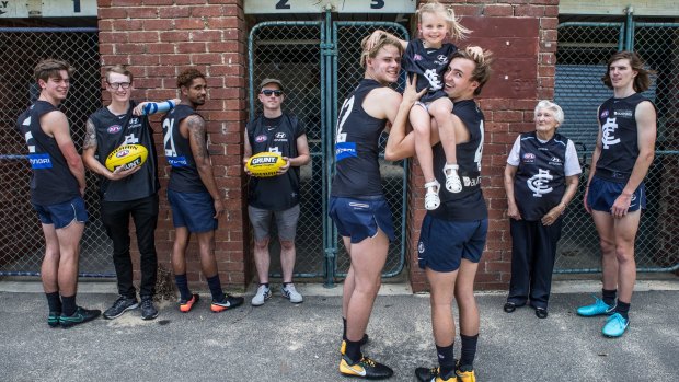 Carlton's recruits with Blues members at Ikon Park on Wedensday.