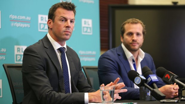 "We're looking at evidence-based [decisions] in pursuing improvements for the players and the game": Rugby League Players Association boss Ian Prendergast (left) with president Clint Newton.