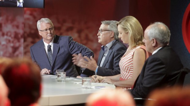 Tough questions: Tony Jones and the panel on an episode of <i>Q&A</i>.
 