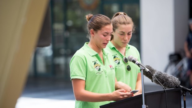 Captain of the Brisbane Barracudas water polo team Ellodie Ruffin spoke at the Memorial Service for Cole Miller.