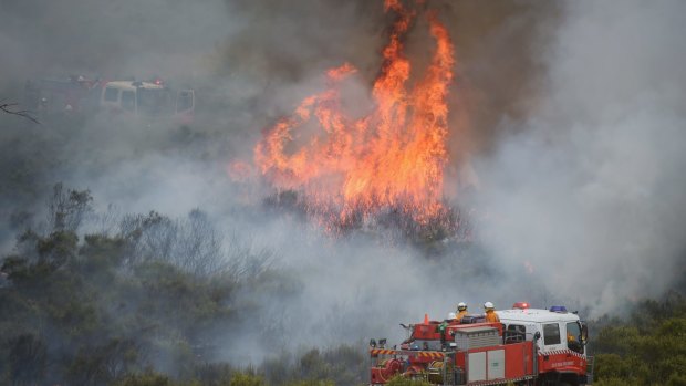 Firefighters tackle an out-of-control bushfire near Bathurst on Tuesday.