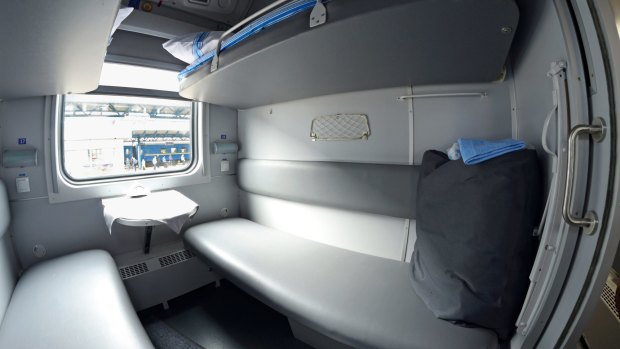 A compartment in Ukrainian Railways' first class sleeping carriage.
