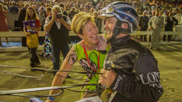 Miracle ride: Owner Glenys Kennard celebrates the win with trainer-driver Mark Purdon.