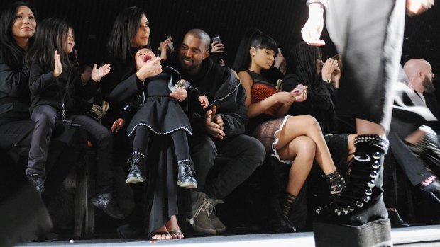 Child friendly: Alia Wang, Aimie Wang, Kim Kardashian, North West, Kanye West and Nicki Minaj attend the Alexander Wang Fashion Show during New York Fashion Week.