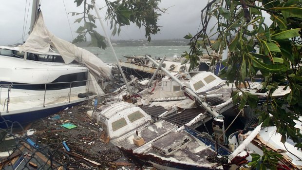 Storm damage in the Vanuatu capital of Port Vila after Cyclone Pam.  