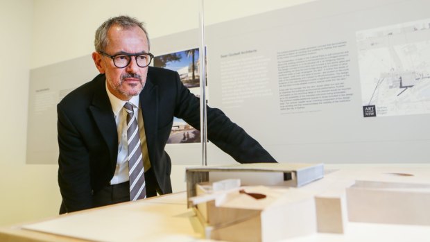 Art Gallery of NSW director Michael Brand with designs for the Sydney Modern project.