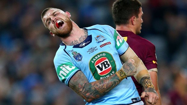 So close, yet so far: Josh Dugan grimaces after missing his late field goal attempt.