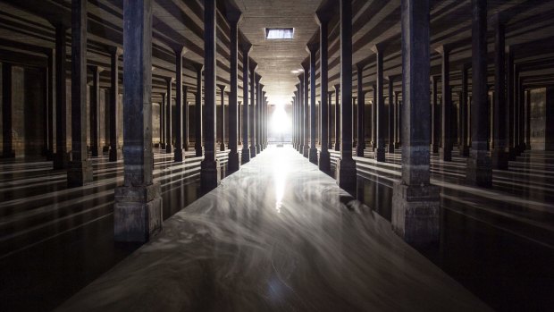 An artist's impression of the interior of one of the underground oil tanks that will be turned into an exhibition space. 