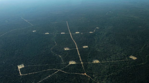 Coal seam gas storage ponds in the Pilliga State Forest in NSW.