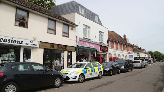 Police activity at a property in Shoreham-by-Sea, England,  where a 23-year-old man was arrested on Monday.