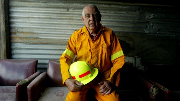 Val Jeffery in his firefighting gear in 2005. He was a Rural Fire Brigade captain for 38 years.