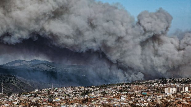 Looming threat: The forest around Valparaiso burns.