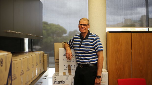 Retiring Labor Senator John Faulkner packing up his Drummoyne office. 