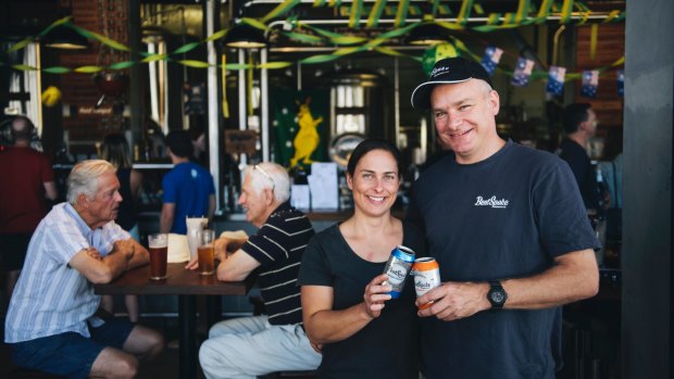 Bentspoke's Tracy Margrain and Richard Watkins with their Barley Griffin and Crankshaft beers, which both finished in the top 20 of the GABS Hottest 100 Aussie Craft Beers.