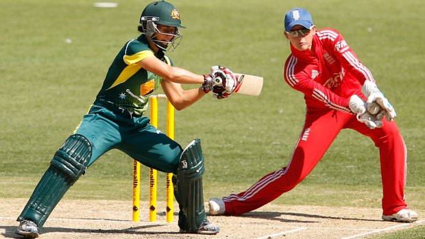 Sarah Taylor in 2014 gloves a wide ball which Australian Nicole Bolton couldn't reach. Taylor will play for South Australia and the Adelaide Strikers this Summer.