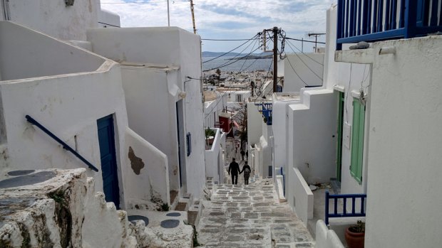 The heights of Chora, a typical Cycladic village built amphitheatrically.