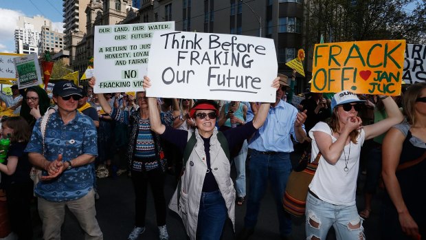 Protestors against gas field developments in Victoria prior to the fracking ban being imposed.