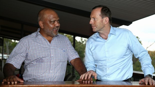 Prime Minister Tony Abbott with Noel Pearson, Chairman of the Cape York Group, during his visit to North East Arnhem Land last year.