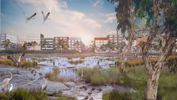 What ends up being built at Fishermans Bend will be a far cry from this idyllic artist's rendition. 