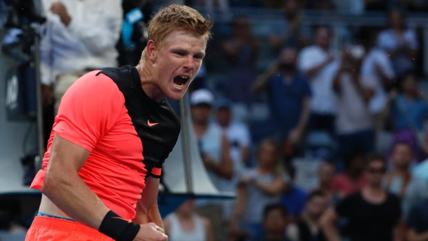 Britain's Kyle Edmund celebrates after defeating Italy's Andreas Seppi in the fourth round.