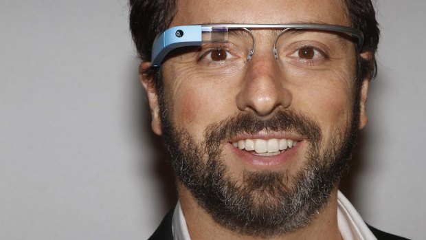 Google CEO and co-founder Sergey Brin models a Glass prototype.