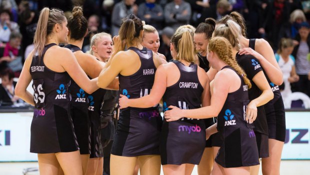 Upset: The Silver Ferns celebrate their win.
