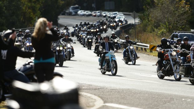 The long, loud convoy of motorbikes followed Hannah, as she had requested.
