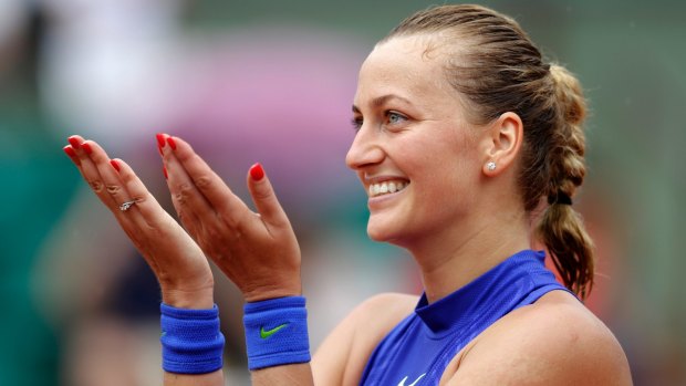 Petra Kvitova thanks the crowd during her return to grand slam competition in 2017.