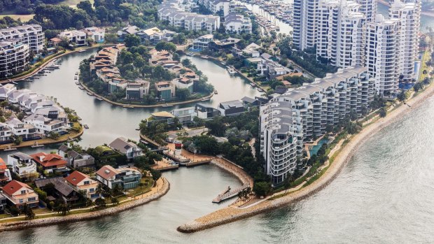 The Seascape and other luxury property developments at Sentosa Cove.