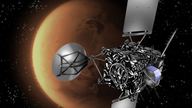 One-way ticket: An artist's impression of the European Space Agency probe Rosetta with Mars in the background. Mars One intends to send four people to the red planet in 2024.