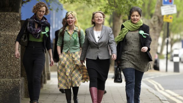 Green Party leader Natalie Bennett, second from right: her party only won one seat in the British election, thanks to the nation's first-past-the-post voting system. 