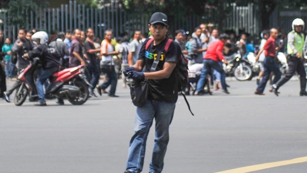 One of the suspected terrorists during the fatal attack in Jakarta in January 2016.