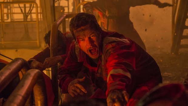 Mark Wahlberg (centre) during the filming of real-life oil rig disaster movie <i>Deepwater Horizon</i>.