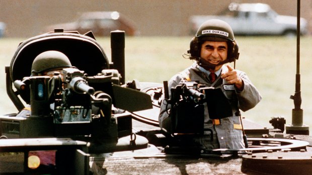 Campaign tanked: Democratic presidential candidate Michael Dukakis was pilloried for this military adventure.