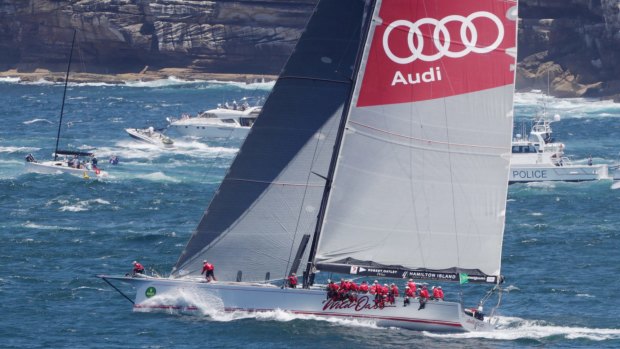 Wild Oats XI heads out of Sydney Heads at the start of the Sydney To Hobart in 2016.