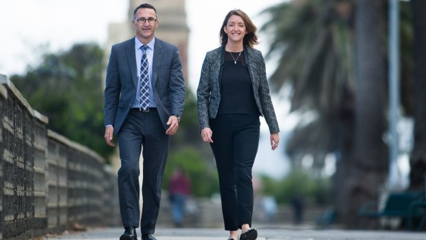 Greens leader Richard Di Natale and candidate Stephanie Hodgins-May - to win the Melbourne Ports seat, Ms Hodgins-May would have to drastically increase the party's primary vote from 20 per cent. 