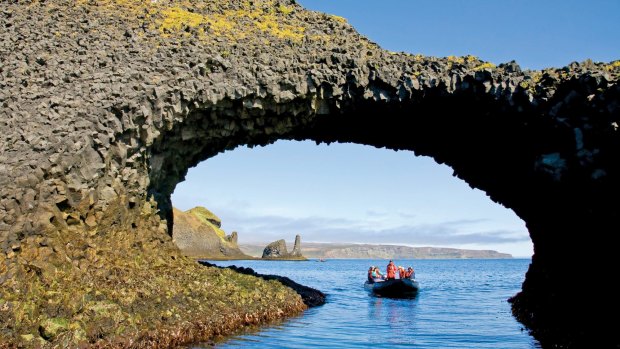 A natural arch on the Langanes Peninsula, Iceland.