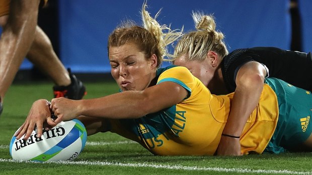 Rio grand: Emma Tonegato scores against New Zealand in the gold medal match.