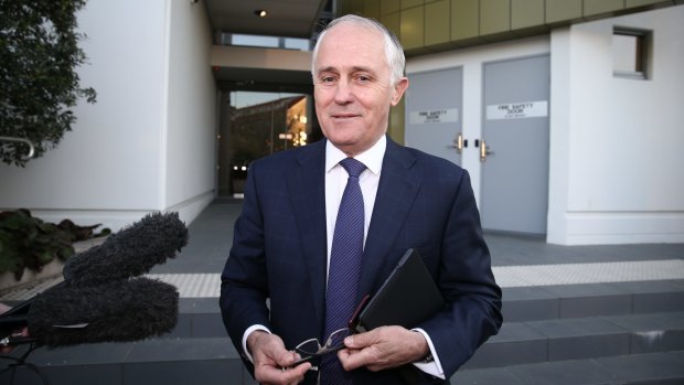 Prime Minister-designate Malcolm Turnbull departs his home for Parliament House on Tuesday morning.