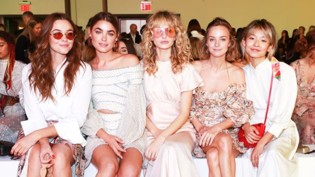 (Left to right) Sydneysiders Demi Harman, Bambi Northwood Blyth, Annabella Barber, Nadia Fairfax and Yan Yan Chan FROW at Zimmermann's spring 2018 Goldentime collection at New York Fashion Week on Monday, September 11, 2017.