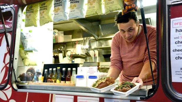 Chef Simon Lawson, who runs Agape Organic Food Truck, offers spelt rolls and spelt brownies.