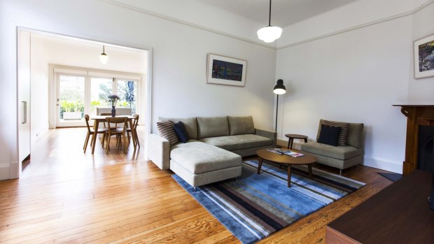 The open-plan layout in the living area.