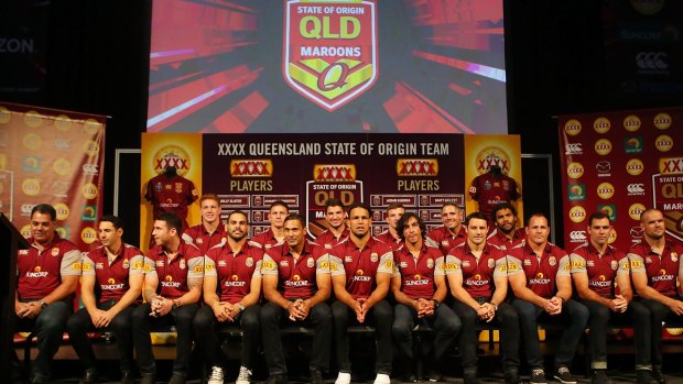 Team photograph at the Queensland Maroons State of Origin Team Announcement.