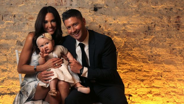 Michael Clarke with wife Kyly and daughter Kelsey Lee at the launch of his autobiography, Michael Clarke: My Story, last month. 