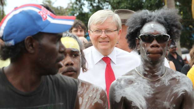 Former prime minister Kevin Rudd with Yirrkala Indigenous leaders.