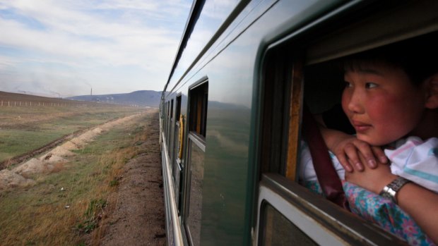 The Trans-Mongolian train leaves Ulaan Baator, Mongolia en route to Siberia, Russia.